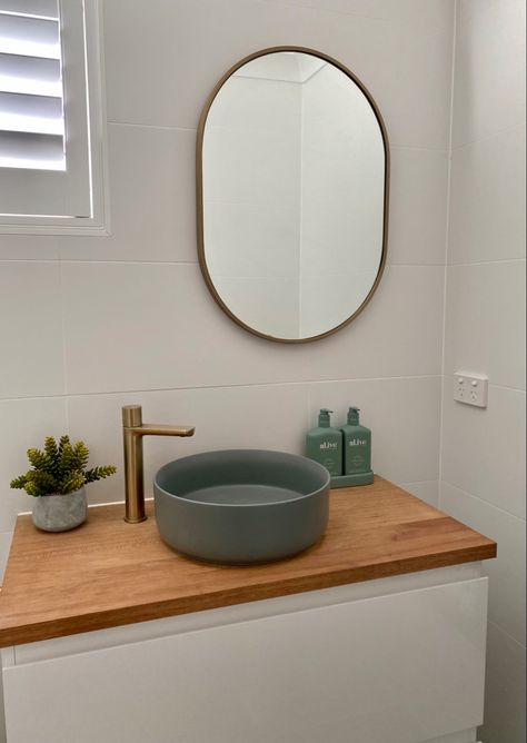 Small Bathroom Basin, Bunnings Bathroom, Bathroom Reno, Child Friendly, Bathroom Basin, Bathroom Renos, Vanity Top, Round Mirror Bathroom, Office Design