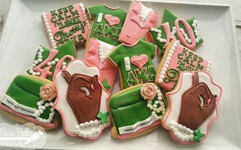 Aka Cookies, Aka Apparel, Alpha Kappa Alpha Sorority, Alpha Kappa Alpha, Sugar Cookies, Cookie Decorating, Pink And Green, Sugar Cookie, Pink