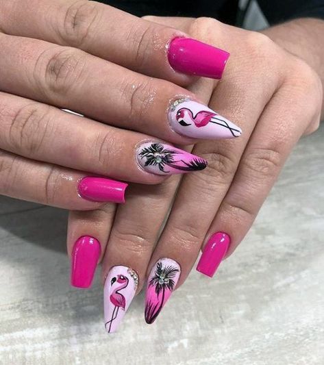 Nail Desine, Luv Nails, Flamingo Nails, Witch Nails, Animal Nail Art, Funky Nail Art, Organic Nails, Tropical Nails, Cute Spring Nails