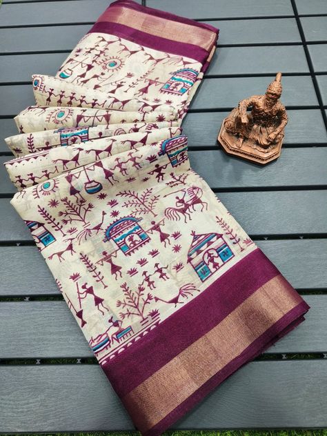 Warli Print Saree, Warli Print, Print Saree, Saree Design, Printed Saree, Work Sarees, Printed Sarees, Blouse Pattern, Printed Blouse