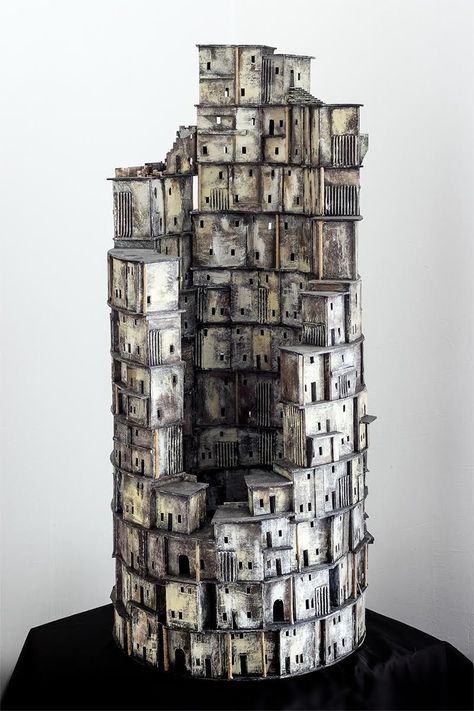 Cardboard Art Sculpture, Architectural Sculpture, Art Assemblage, Cardboard House, Keramik Design, Cardboard Art, Ceramic Houses, Miniature Houses, A Level Art