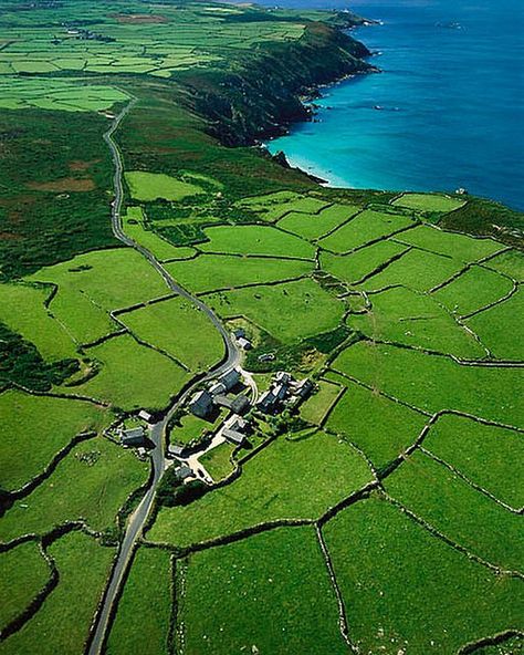 Right now I'm deep into studying the beginnings of agriculture for a new project, so these ancient field patterns in Cornwall, England are of real interest. Some of these may be several thousand years old and still in use. This is also the land of my ance | by JC Richardson Cornwall England, British Countryside, England And Scotland, North Wales, English Countryside, England Travel, British Isles, New Project, Wales England