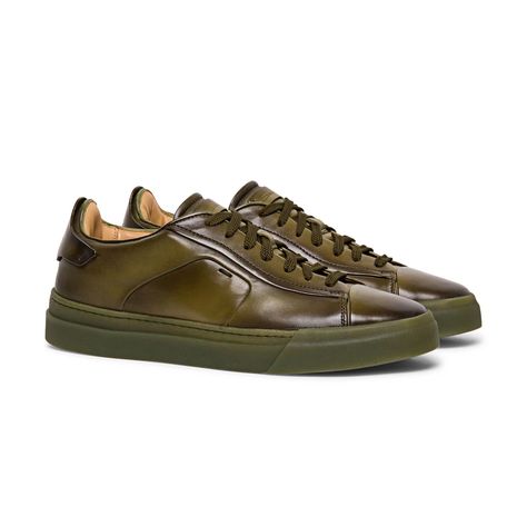 Men's polished green leather sneaker | Santoni Shoes Santoni Shoes Men, Santoni Shoes, Italian Shoes, Handmade Shoes, Green Leather, Shoes Men, Leather Sneakers, Shoes And Accessories, Online Boutique