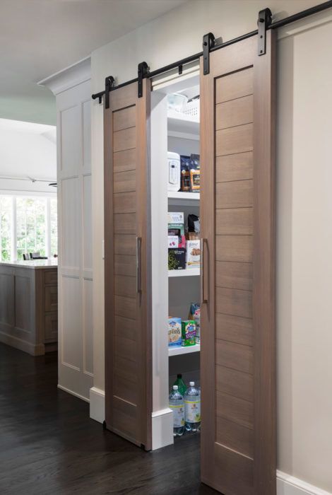 pantry door accent design Studio Dearborn, Rustic Pantry Door, Stained Shiplap, Rustic Pantry, Sliding Pantry Doors, Kitchen Pantry Doors, Kitchen New York, Pantry Ideas, Kitchen Pantry Design