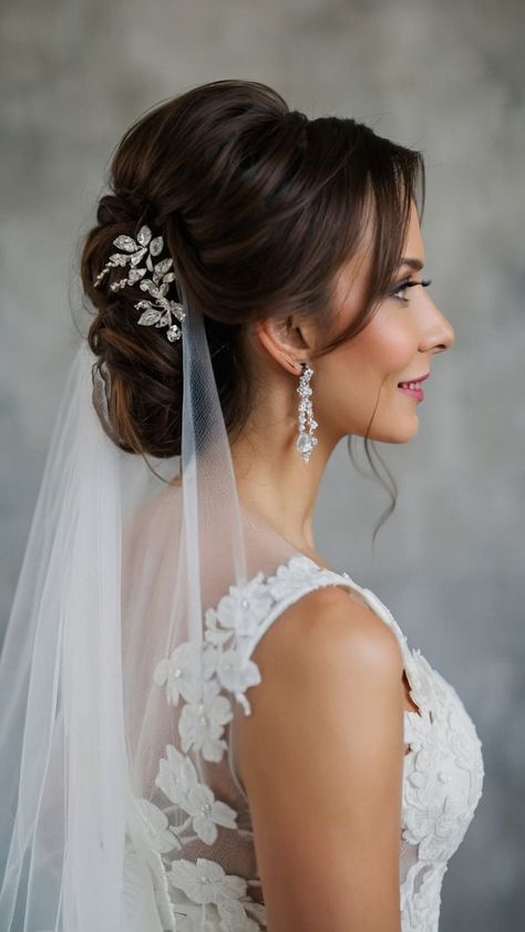 Discover stunning bride hairstyles with veils for your special day From elegant updos crown braids short hair styles and tiaras to chic long and simple hairdos we've got you covered for 2024 Whether you prefer updo buns half-up hair looks or modern black hairstyles find your perfect bridal look here Bridal Headband With Veil Updo, Wedding Updo With Crown And Veil, Elegant Wedding Veil With Headband, Bridal Tiara With Veil Updo, Updo With Tiara And Veil, Bride Hair Styles 2024, Braid Crown Short Hair, Cherry Cola Hair Color, Bride Hairstyles With Veil