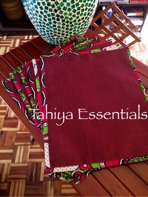 Decorate,protect and add finishing touches to your table with our beautiful placemats. They are made out of hessian material with a kanga binding.and inspired by African print  #Khanga, #Kanga, #Leso, #Lesso, #Kitenge, #Ankara. Beautiful Placemats, African Table, African Home Decor, Table Cloths, House Interiors, Kitenge, Place Mats, Diy Wall, Soft Furnishings