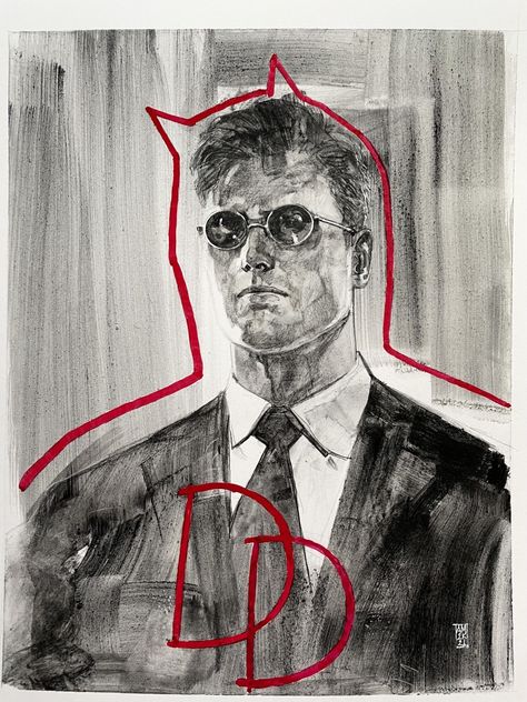 The Man Without Fear, Alex Maleev, Daredevil Art, Daredevil Comic, Watercolor Mixed Media, Arte Nerd, Arte Peculiar, Marvel Daredevil, Marvel Artwork