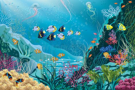 Sea life. Underwater landscape with various water plants and swimming tropical f , #AD, #landscape, #water, #Underwater, #Sea, #life #ad Sea Murals, Sea Adventure, Sea Plants, Feature Wallpaper, Blue Origin, Adventure Of The Seas, Diy Wallpaper, Wallpaper Direct, Linnet