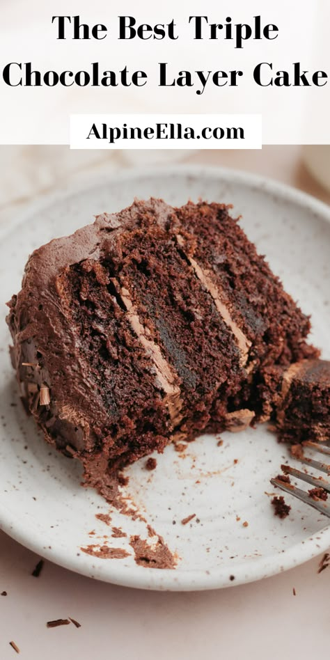 Simple Chocolate Cake Recipe, Triple Layer Chocolate Cake, Chocolate Layer Cake Recipe, Simple Chocolate Cake, Layer Chocolate Cake, Ultimate Chocolate Cake, Triple Chocolate Cake, Chocolate Cream Cheese Frosting, Chocolate Ganache Filling