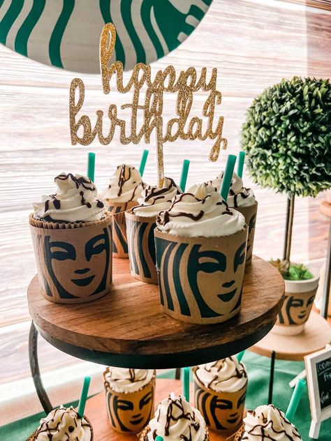 Ari’s 12th Birthday  | CatchMyParty.com Starbucks Birthday Party Ideas, Birthday Starbucks, Coffee Themed Party, Starbucks Theme, Starbucks Birthday Party, Starbucks Party, Starbucks Birthday, 9 Birthday, Glow Birthday Party