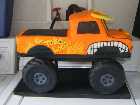 El Toro Loco Monster Truck 5th Birthday Cakes For Boys, Monster Truck Birthday Cake, Half Sheet Cake, Truck Birthday Cakes, Monster Truck Cake, 5th Birthday Cake, Truck Cake, Truck Cakes, 1st Birthday Pictures