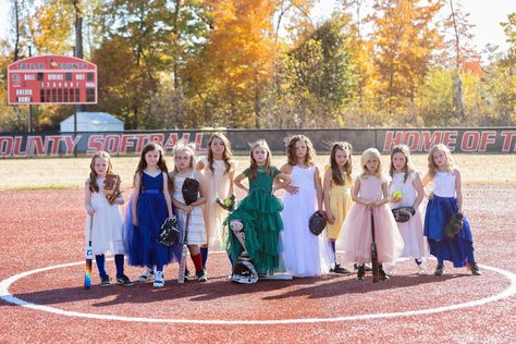 Softball Dress, Softball Photoshoot, Softball Pics, Softball Girls, Softball Pictures, Girls Softball, Softball Team, Dress Photo, Grad Dresses