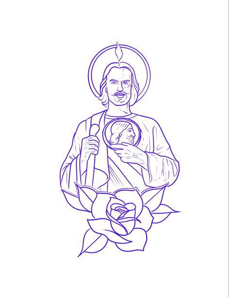 San Judas Sketch, San Judas Drawing Easy, San Judas Tadeo Drawing, Small San Judas Tattoo, San Judas Drawing, St Jude Tattoo, St. Jude Tattoo, San Judas Wallpaper Iphone, Minimal Tatoo