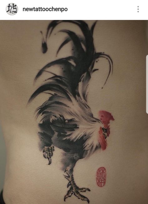 NEWTATTOOCHENPO - Source: WWW - #japanese #tattoo #קעקוע #יפני Rooster Tattoo Japanese, Chinese Rooster Tattoo, Ink Style Tattoo, Tattoos Chinese, Now Tattoo, Rooster Tattoo, Like Tattoos, Modern Art Tattoos, Chinese Ink Painting