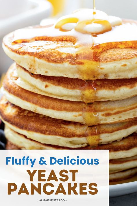 fluffy yeast pancakes Yeast Pancakes, Fluffiest Pancakes, Basic Pancakes, Fluffy Pancakes, Pancakes And Waffles, Instant Yeast, Breakfast Recipe, Pancake Recipe, Breakfast Dishes