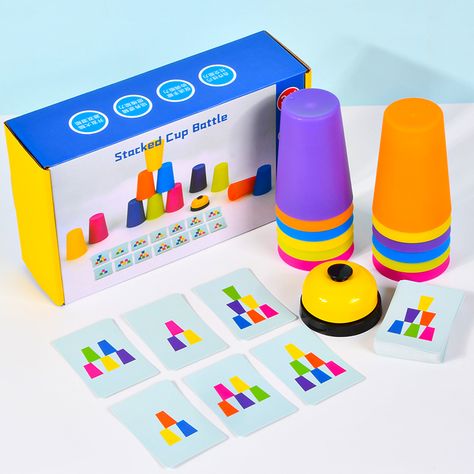 Family Games For Kids, Cup Game, Diy Montessori, Cup Games, Memory Games For Kids, Kids Memories, Question Cards, Development Activities, Stacking Toys