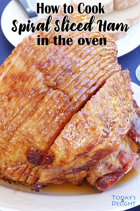 This is fully cooked ham with warming instructions in the oven. Use glaze that came with spiral sliced ham or make your own favorite glaze. For instructions and more recipe, visit todaysdelight.com Ham In Oven, Ham Cooking Time, Baked Spiral Ham, Recipes With Cooked Ham, Cooking Spiral Ham, Honey Baked Ham Recipe, Ham In The Oven, Oven Bag, Ham Recipes Baked