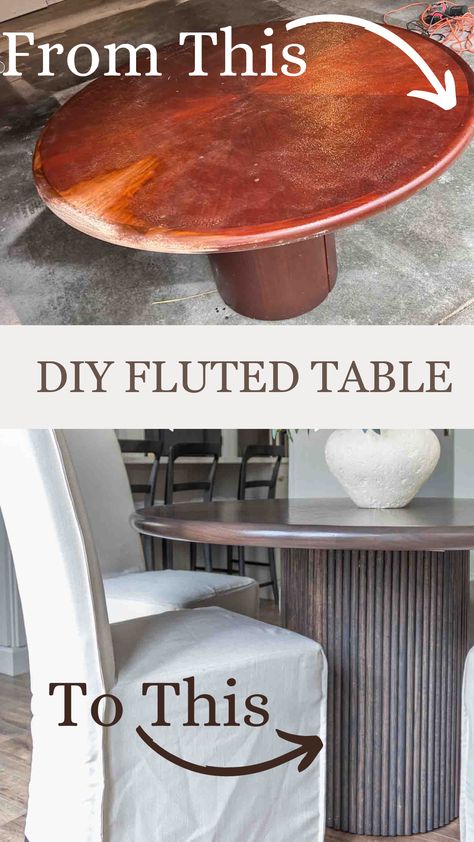 Want to learn how to recreate that gorgeous fluted trend you’ve been seeing all over social media? This easy DIY project will help you transform a basic thrift store table to create a stylish haven worthy of a design magazine. Read on for the full tutorial. Diy Oval Dining Table, Fluted Dining Table, Fluted Side Table, Fluted Table, Diy Porch Decor, Diy Window Treatments, Diy Home Accessories, Diy House Renovations, Oval Dining Table