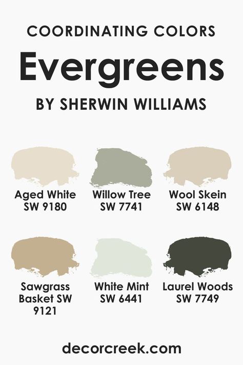 Coordinating Colors of SW 6447 Evergreens Sherwin Williams Poised Taupe, Poised Taupe, Accessible Beige, Blue Paint Colors, Sherwin Williams Paint Colors, Colorado Homes, Living Room Green, Warm Undertone, Exterior Paint Colors