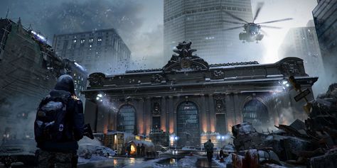 The Division, Lownine . on ArtStation at https://www.artstation.com/artwork/P29bZ Apocalypse Landscape, Tom Clancy The Division, Post Apocalyptic Art, Sci Fi City, Tom Clancy, The Division, Realistic Art, Military Art, Environment Concept Art