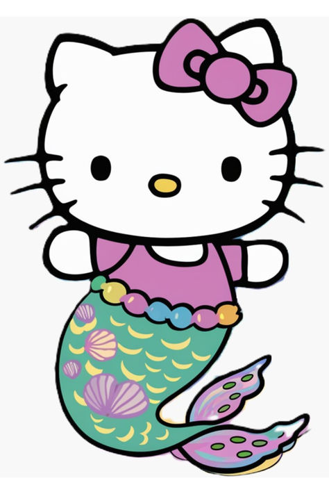 Mermaid Hello Kitty Sticker Hello Kitty Mermaid, Pink Heart Emoji, Mermaid Cartoon, Fierce Lion, Heart Emoji, Motivational Sticker, 6th Birthday, Cool Stickers, Cat Stickers