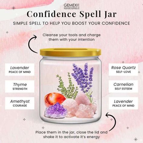 Confident Spell Jar, Confidence Jar Spell, Spell Jar For Confidence, Spells With Lavender, Lavender Spell Jar, Confidence Spell Jar Recipe, Amethyst Spells, Self Confidence Spell Jar, Simple Jar Spells