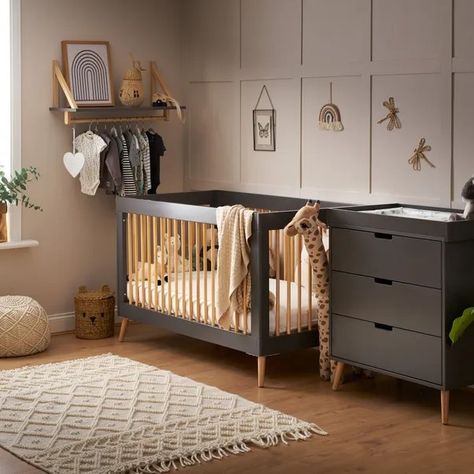 Toddler Space Room, Black Crib Nursery, Black Crib, Cot Bedding Sets, Grey Crib, Mattress Base, Baby Cot Bedding, Changing Unit, Boys Room Design