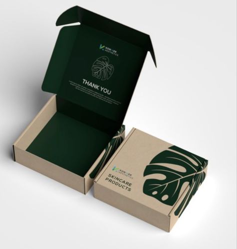 Olive Green Packaging Design, Box Package Design Ideas, Dark Green Packaging, Natural Cosmetic Packaging Design, Luxury Packaging Design Boxes Branding, Green Packaging Design, Leaf Packaging, Subscription Box Packaging, Mailer Box Design