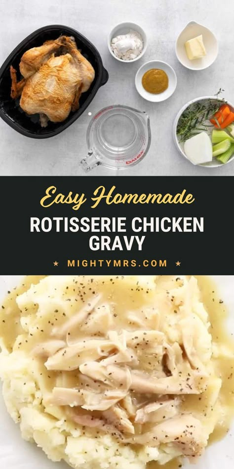 How to Make Rotisserie Chicken Gravy. I’m super excited to share this awesome weeknight dinner hack: how to make rotisserie chicken gravy from store bought rotisserie chicken drippings! This easy homemade rotisserie chicken gravy also makes a great base for soups or a simple gravy for mashed potatoes. Chicken Gravy And Biscuits, Gravy Recipe No Drippings, Homemade Rotisserie Chicken, Store Bought Rotisserie Chicken, Simple Gravy, Crockpot Rotisserie Chicken, Homemade Chicken Gravy, Gravy For Mashed Potatoes, Gravy From Scratch