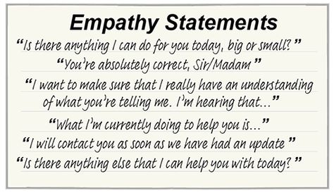 18 Empathy Statements That Help Improve Customer-Agent Rapport Supportive Statements, Empathy Statements For Customer Service, Empathy Statements, Customer Service Scripts, How To Show Empathy, Good Customer Service Skills, Business Writing Skills, Customer Service Training, Good Leadership Skills