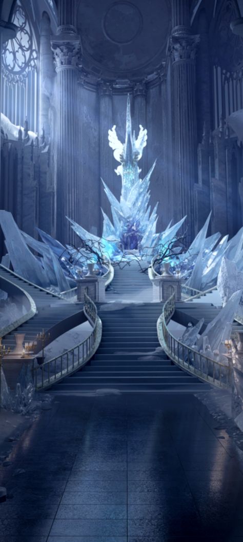 Ice Court Aesthetic, Ice Fantasy Aesthetic, Ice Palace Aesthetic, Ice Castle Interior, Ice Castle Aesthetic, Fantasy Ice Castle, Ice Throne, Ice City, Elsa Castle