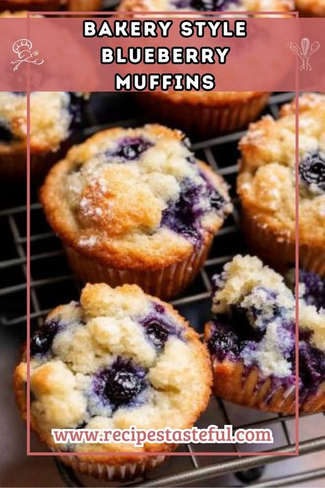 Deliciously fluffy and bursting with blueberries, these bakery-style blueberry muffins are perfect for breakfast or a sweet snack. With a crunchy lemon-sugar topping, they deliver a delightful taste that rivals any bakery treat. Bakery Style Blueberry Muffins, Muffin Liners, Filled Muffins, Lemon Sugar, Donut Shop, Blueberry Muffins, Blue Berry Muffins, Freshly Baked, Sweet Snacks