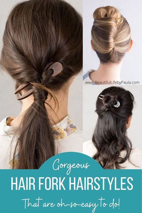 Looking for a new way to wear your hair up? Try a gorgeous hair fork! Click on this post to see lots of beautiful hair fork hairstyles you can easily do in a flash, like a hair fork bun! Also see a hair fork tutorial on how to do all these gorgeous hair fork styles, and where to buy the best hair forks to do them! Hair Fork Tutorial, Hair Fork Hairstyles, Hair Forks, French Twists, Hair Fork, Hair Sticks, Best Hair, Brunette Hair, Beautiful Life