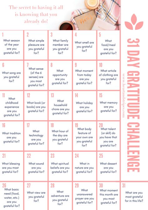 31 Day Gratitude Challenge - Heart & Stripes 31 Days Of Gratitude Challenge, Tik Tok Videos Funny, August Challenge, Music Challenge, 31 Day Challenge, Journal Challenge, Gratitude Journal Prompts, Gratitude Challenge, Tik Tok Videos