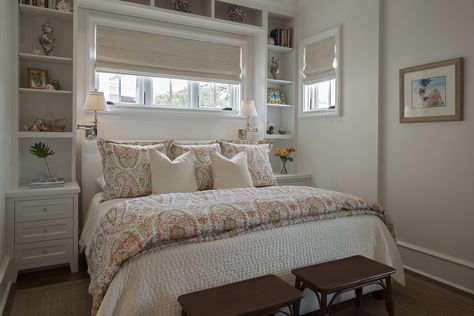 built-in bookcases with side tables maximize space in this small bedroom Built Ins On Either Side Of Bed, Study Makeover, Young Adult Bedroom, Bedside Dresser, Bedroom Built Ins, Attic Bedroom Designs, Cool Room Designs, Built In Bed, Southern Design