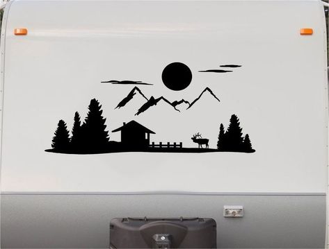 Mountains Lake Deer RV Camper 5th Wheel Motor Home Vinyl Decal Sticker    V04 Rv Stickers, Boy Fonts, Camper Decals, Rv Decals, Custom Campers, Stripe Kit, Sticker Graphic, Camping Camper, Oracal Vinyl