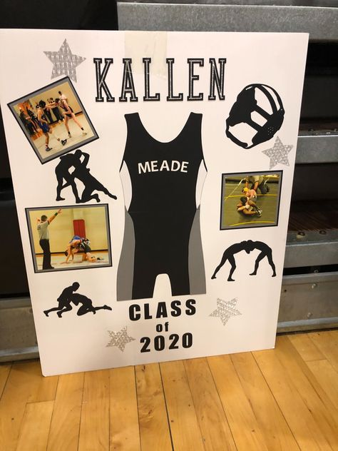 Senior Poster Board Ideas Wrestling, Wrestling Senior Night Posters, Senior Wrestling Posters, Wrestling Senior Night Gifts, Senior Night Posters Wrestling, Senior Night Gift Ideas Wrestling, Wrestling Graduation Party Ideas, Wrestling Locker Decorations, Senior Night Wrestling Ideas