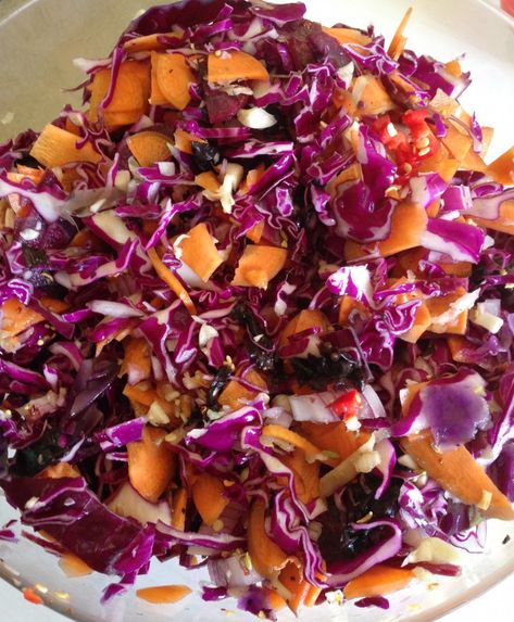 Spicy Purple Kimchi • Alison Mitchell Naturopath | Alison Mitchell Naturopath Red Cabbage Kimchi Recipe, Apple Kimchi, How To Make Purple, Quinoa Egg, Kimchi Recipe, Purple Cabbage, Help Digestion, Korean Dishes, Cabbage Salad