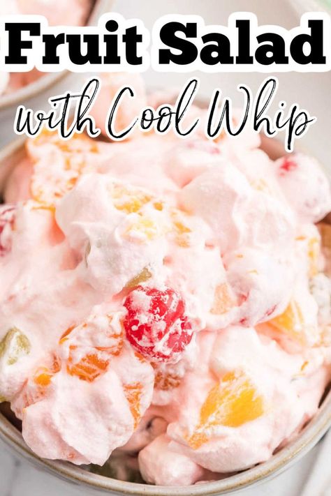 close up of fruit salad with cool whip Cool Whip Fruit Salad, Fruit Salad Cool Whip, Fruit Cocktail Dessert, Dessert Fluff, Fruit Salad With Cool Whip, Easy Fruit Cocktails, Fruit Cocktail Salad, Keto Sweet Snacks, Recipes With Fruit Cocktail