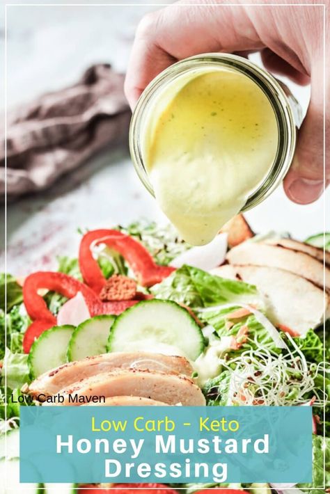 Keto honey mustard is a rich, creamy low carb sauce perfect for dipping or dressing a salad. Whip up this quick and easy sauce in minutes. via @lowcarbmaven #lowcarb #keto Keto Honey Mustard, Keto Dressing, Keto Honey, Low Carb Salad Dressing, Low Carb Dressing, Keto Condiments, Honey Mustard Salad Dressing, Mustard Salad Dressing, Keto Salad Dressing