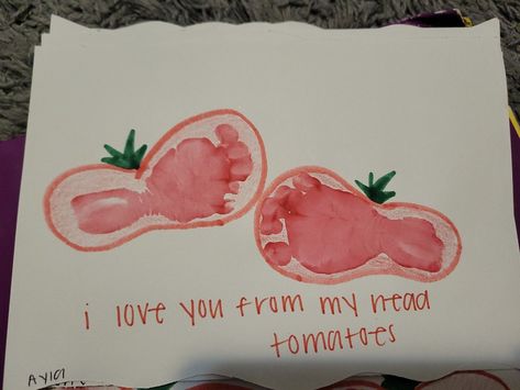 Red Crafts For Infants, Garden Footprint Art, Tomato Activities Preschool, Artwork For Infants, Infant Projects, November Food, Infant Teacher, Banana Crafts, Baby Footprint Crafts