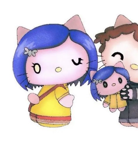 Coraline Hello Kitty, Coraline Pfp Matching, Hello Kitty And Batman Matching Pfp, Matching Pfps Hello Kitty, Matching Pfp Coraline, Barbie Matching Pfp, Coraline And Wybie Matching Pfp, Matching Pfp For 4 People, Coraline Matching Pfp