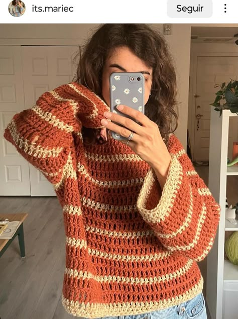 Crochet Thanksgiving Sweater, Colorful Yarn Crochet Ideas, Crochet Autumn Sweater, Cute Crochet Sweaters, Crochet Fall Sweater, Easy Crochet Sweater, Diy Clothes Design, Crochet Business, Crochet Wool