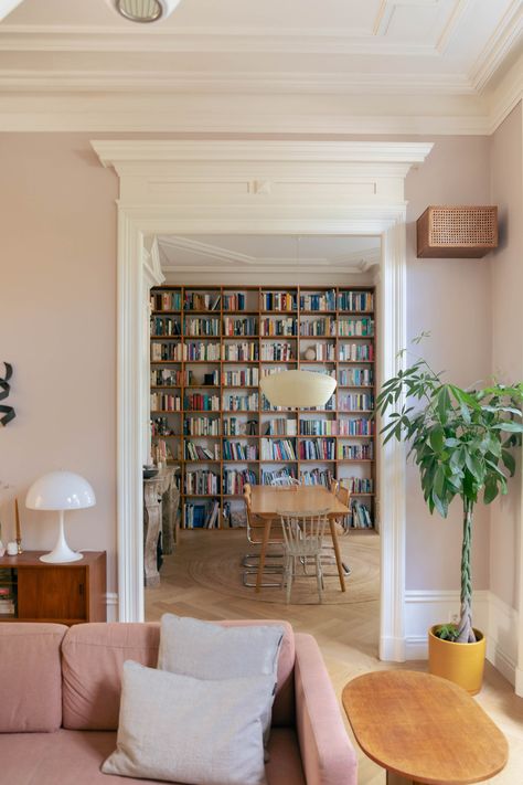 Danish Living Room, Dining Room Built Ins, Spring Living Room, China Clay, Fresh Beginnings, Room Library, Historic House, Pink Living Room, Book Shelves