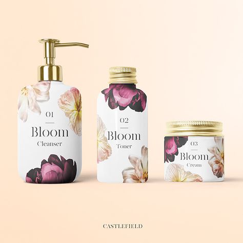 Bloom Skincare Branding & Packaging on Behance Luxury Beauty Packaging, Luxury Cosmetic Packaging, Tea Branding, Cosmetic Labels Design, Skincare Branding, Luxury Packaging Design, Honey Packaging, Cosmetic Labels, Cosmetic Packaging Design