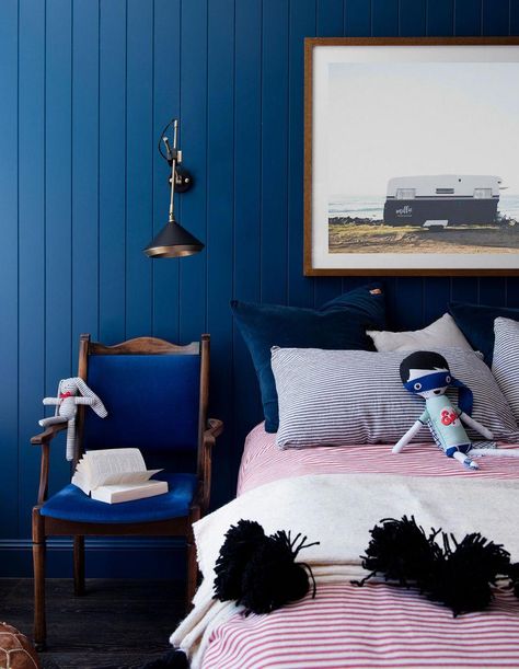 A renovation project spanning eight years, in the Gold Coast hinterland. #quirkyhomedecor Kids Room Boy, Quirky Bedroom, Blue Velvet Chairs, Room Boy, Quirky Home Decor, Blue Chair, Kids Interior, The Design Files, Kid Spaces