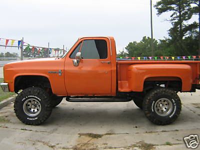 Corbin's truck Square Body Chevy Stepside, K10 Chevy 4x4 Stepside, 1973 Square Body Chevy, Jacked Up Chevy, Chevy Vehicles, K10 Chevy 4x4 1979, Chevy 4x4, Chevy Stepside, 1963 Chevy Stepside C-10 Pickup