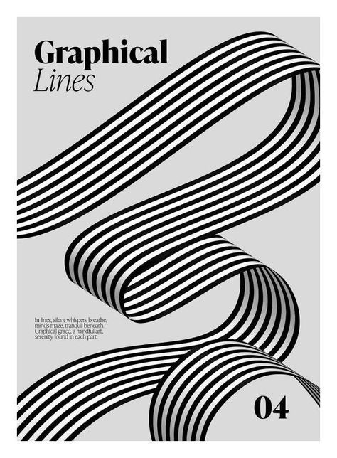 Dive into the complexity of forms with this black and white print. The poster shows curved, parallel lines take the shape of a twisted, ribbon-like form against a subtle grey backdrop. This thought-provoking piece is a fitting addition to any minimalist or modern interior.  This motif is created with a texture. Graphic Design Lines, Line Poster Design, Ribbon Graphic Design, Black And White Poster Design, Line Design Pattern, Gray Backdrop, Line Poster, Monochrome Posters, Graphic Art Prints