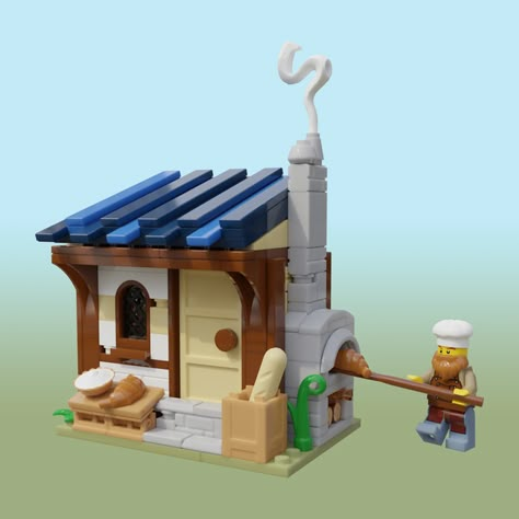 LEGO IDEAS - Me, myself and I - The Village Bakery Lego Medieval Village, Lego Village Ideas, Lego Medieval House, Cute Lego Ideas, Lego Bakery, Lego House Ideas Furniture, Lego Building Ideas, Lego Kingdoms, Lego History