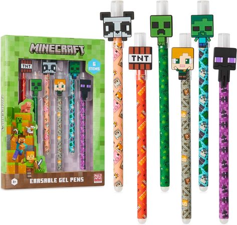 Minecraft Erasable Gel Pens Set, Coloured Pens with Erasers Pack of 6, School Supplies - Gifts for Boys : Amazon.co.uk: Stationery & Office Supplies Minecraft Accessories, Coloured Pens, Minecraft Merchandise, Minecraft Gifts, Erasable Gel Pens, Notebook Drawing, School Treats, Gel Pens Set, Bubble Wands